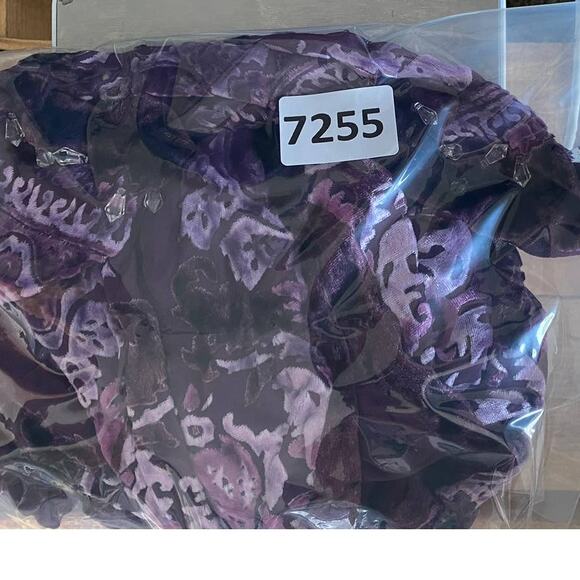 Purple White Print Velour Accent Beaded Rectangle Scarf 8" x 50" - Picture 5 of 5